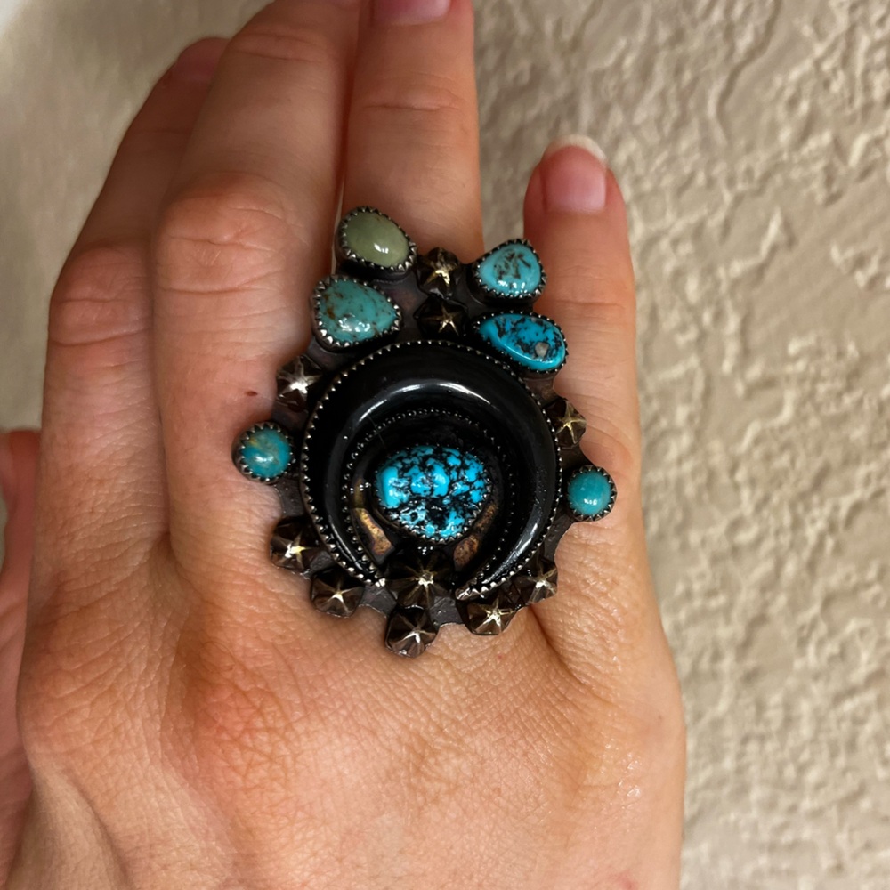Turquoise half moon statement ring sterling silver